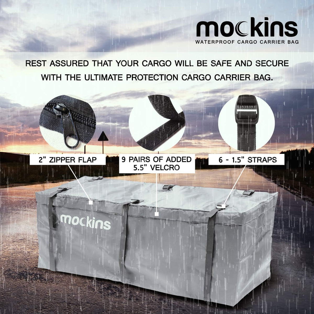 15.5 Cu Ft Waterproof Vinyl Hitch Cargo Carrier Bag with Straps J7584