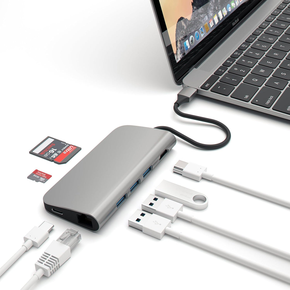 Aluminum Multi-Port Adapter 4K HDMI USB-C Gigabit Ethernet SD Micro Card Readers USB 3.0 Gold K96736