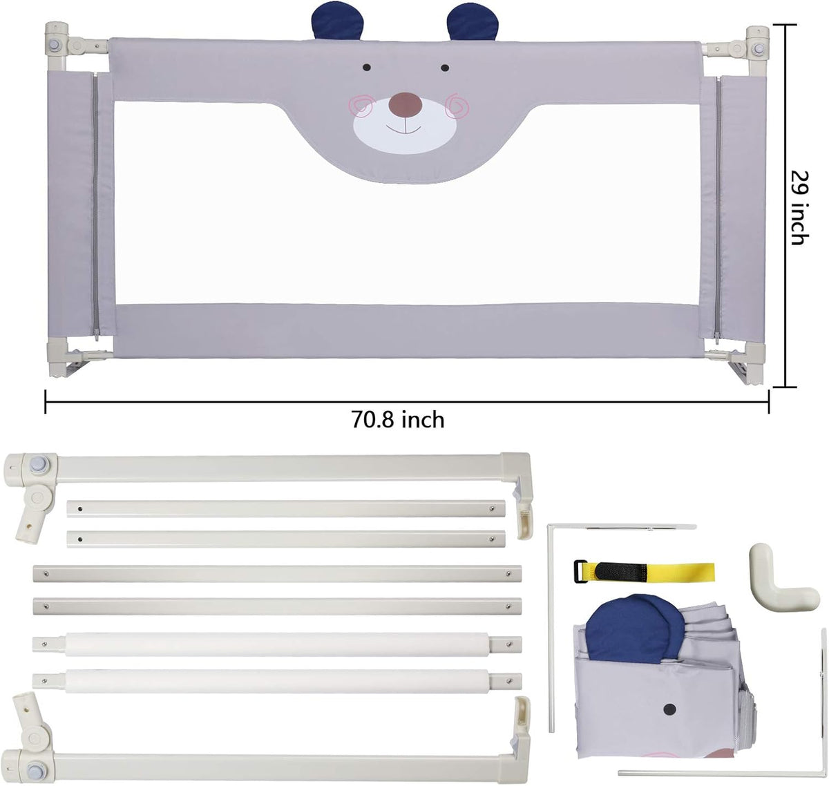 Extra Tall Collapsible Double Lock Bed Rails for Toddlers Queen Size W97013