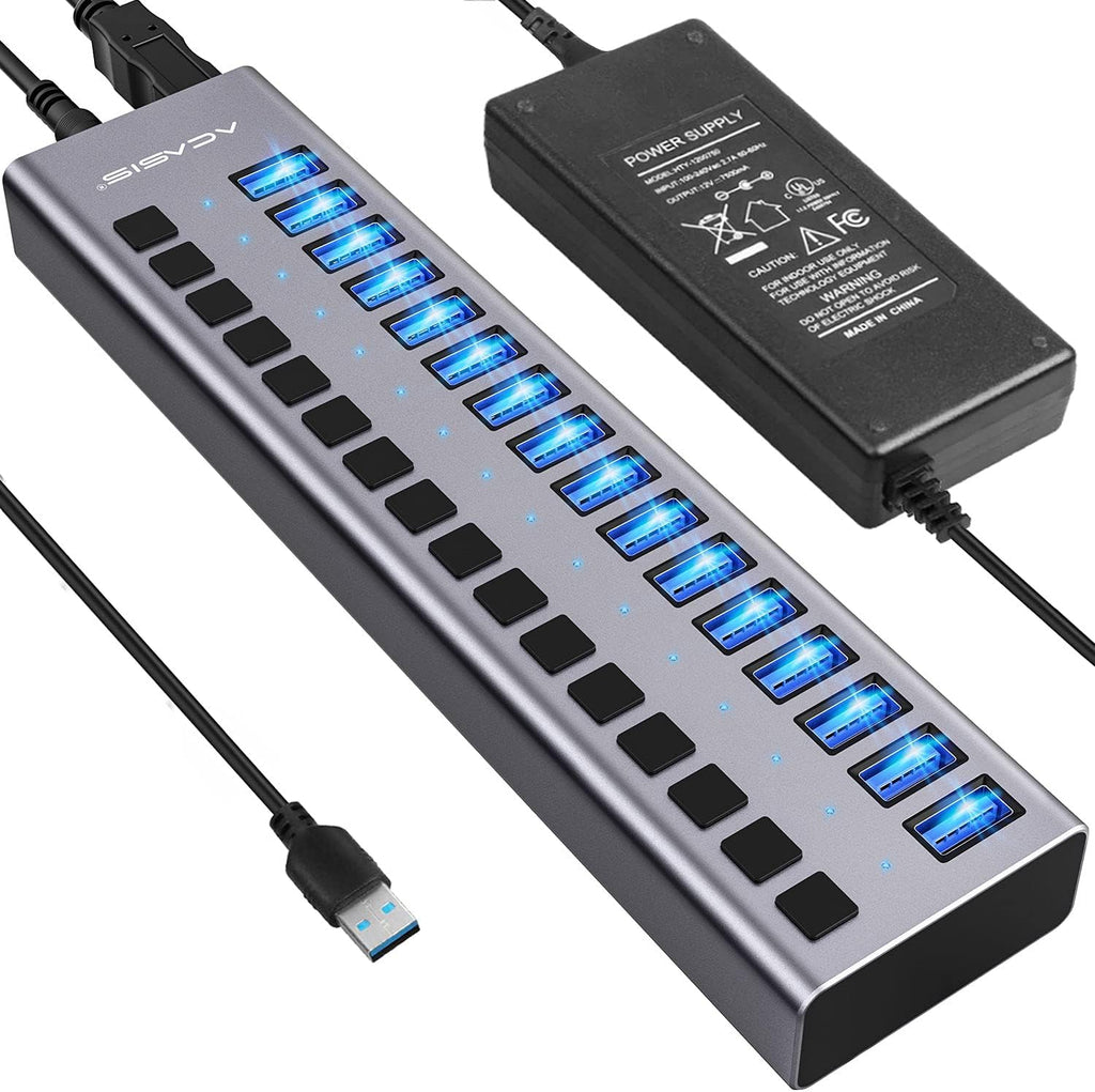 16 Ports USB 3.0 Data Hub with On/Off Switches and Power Adapter H15337