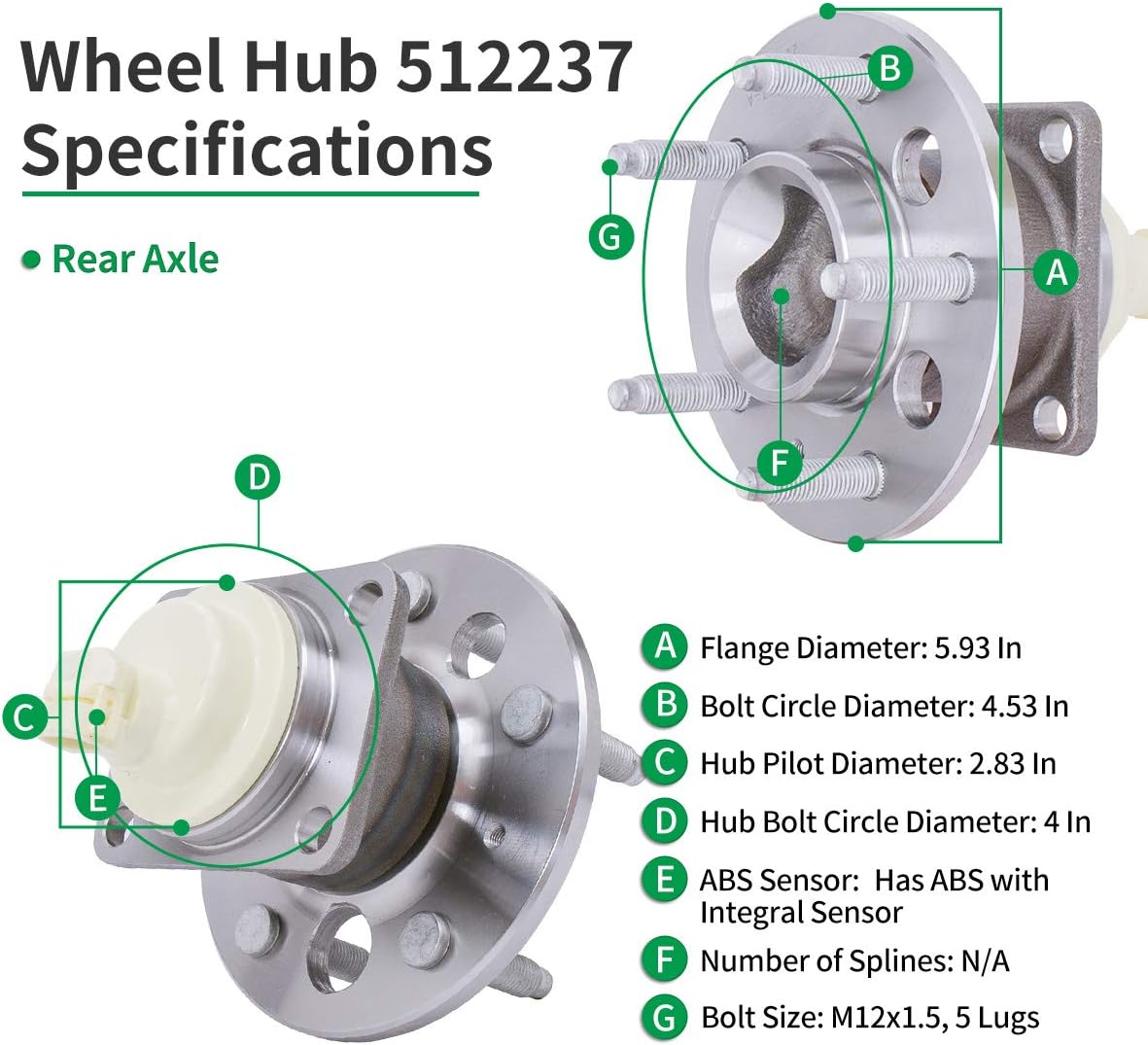 Rear Wheel Bearing and Hub Assemblies Pair with ABS 5 Lug B1546
