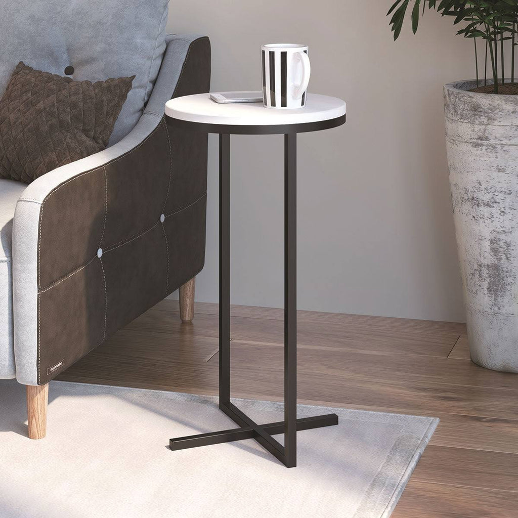 White Melamine End Table with Black Metal Frame O164