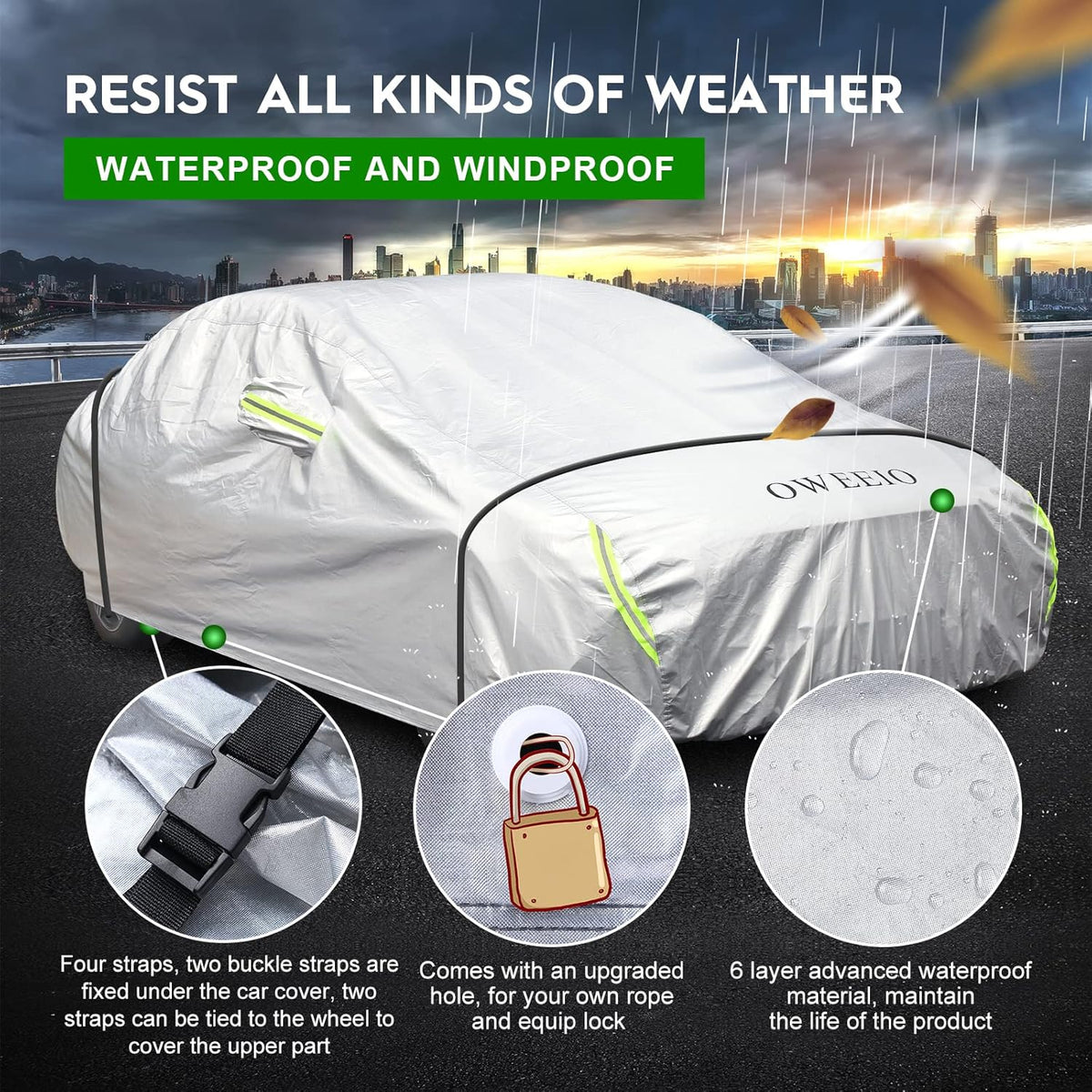 6 Layers Waterproof All Weather Car Cover with Zipper I4633