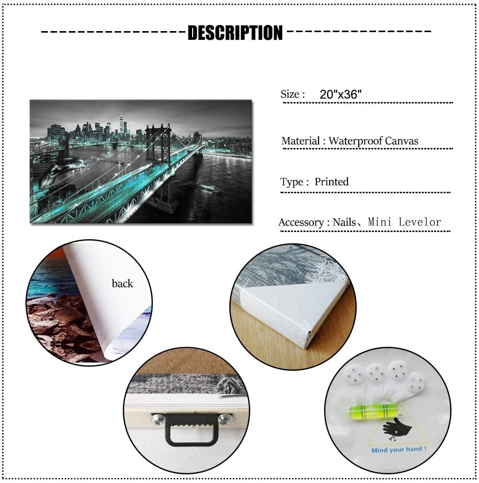 3 Piece Black White and Teal Cityscape Canvas Prints 20x36 X639108