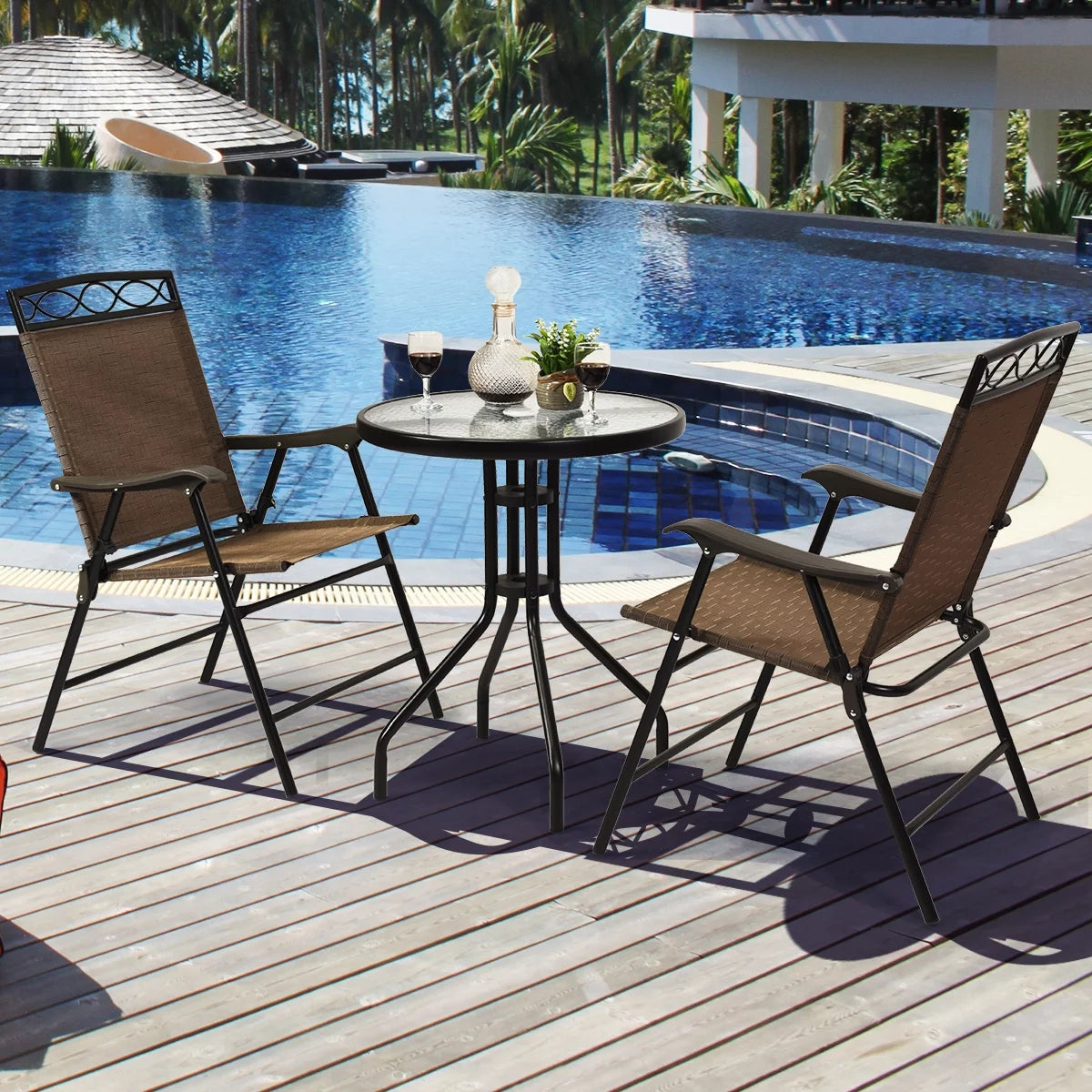 3PCS Bistro Set with Folding Chairs Table U899