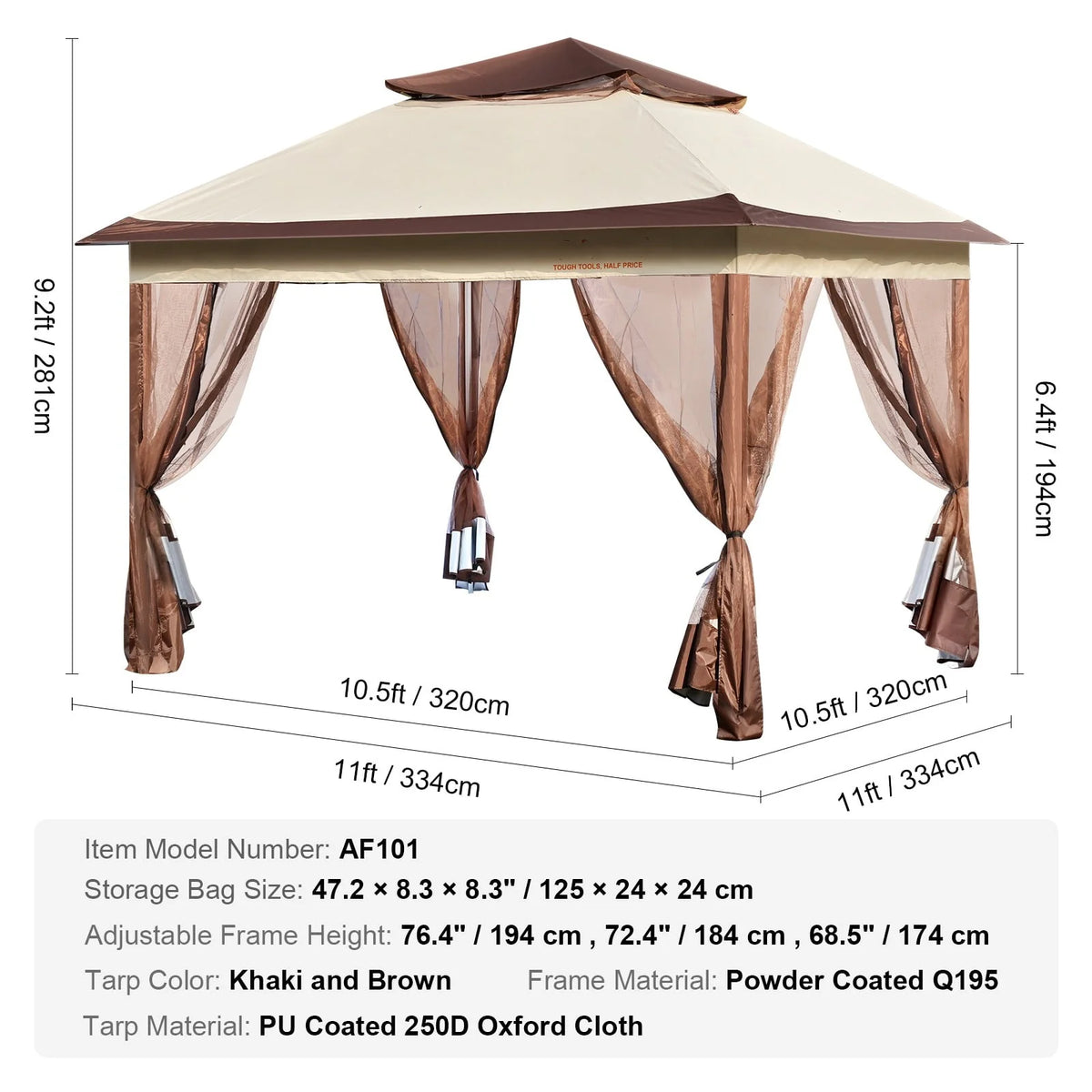 11 x 11 FT Pop up Gazebo with Mosquito Netting F66601