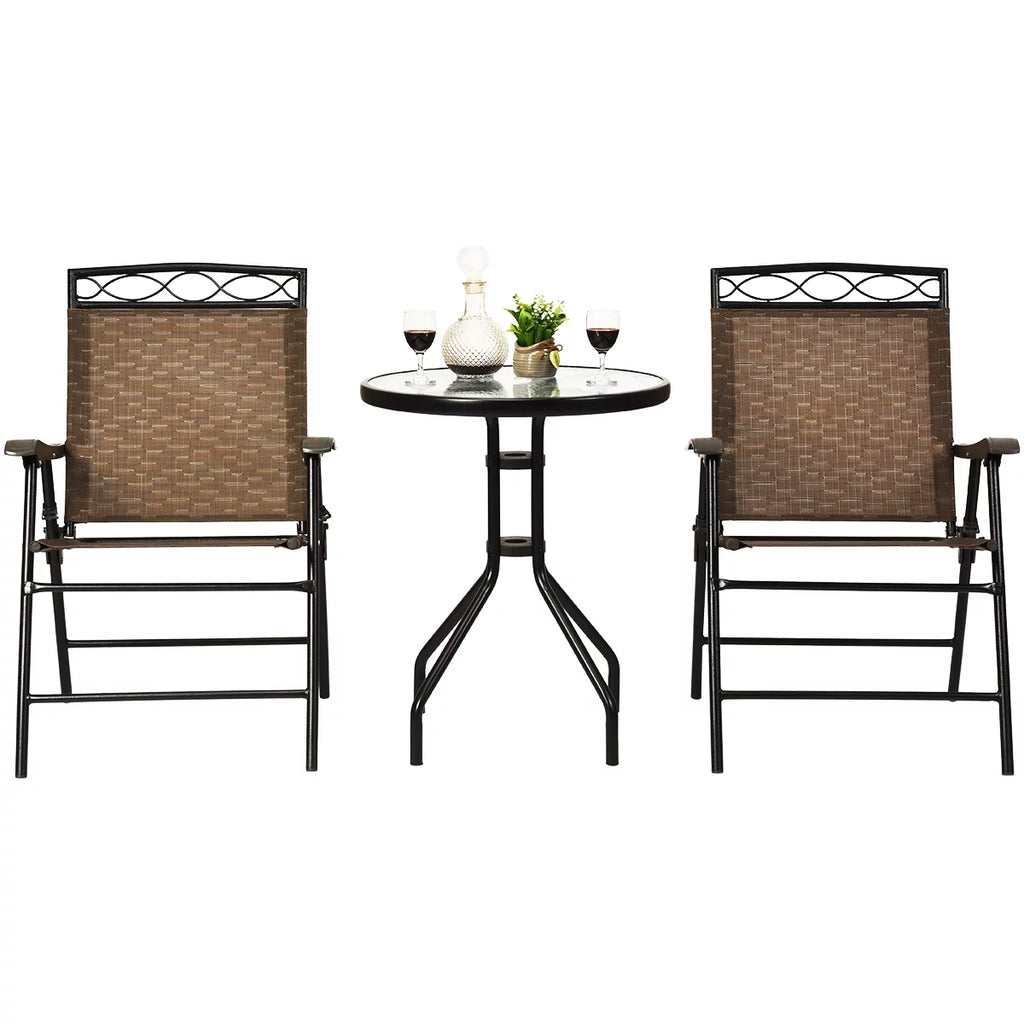 3PCS Bistro Set with Folding Chairs Table U899