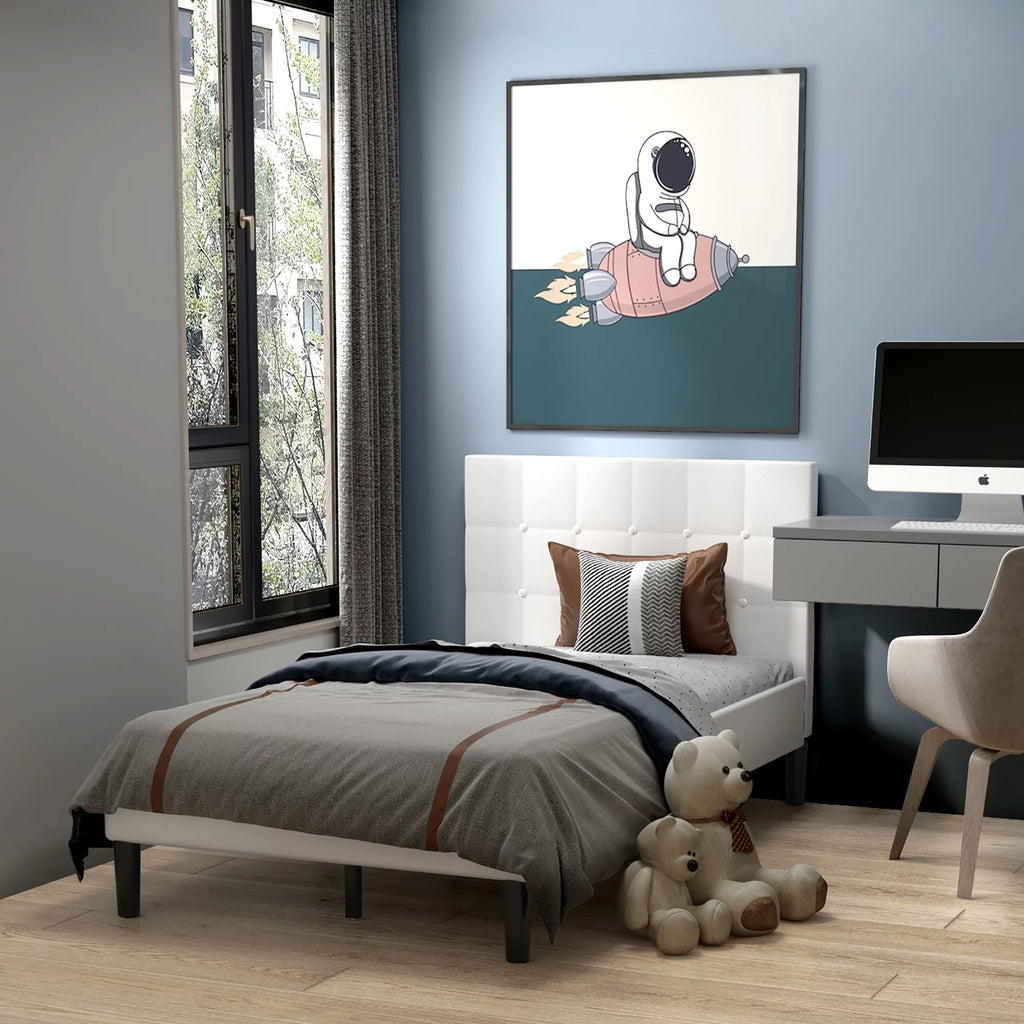 Twin Upholstered Bed Frame with Tufted Headboard Beige N875