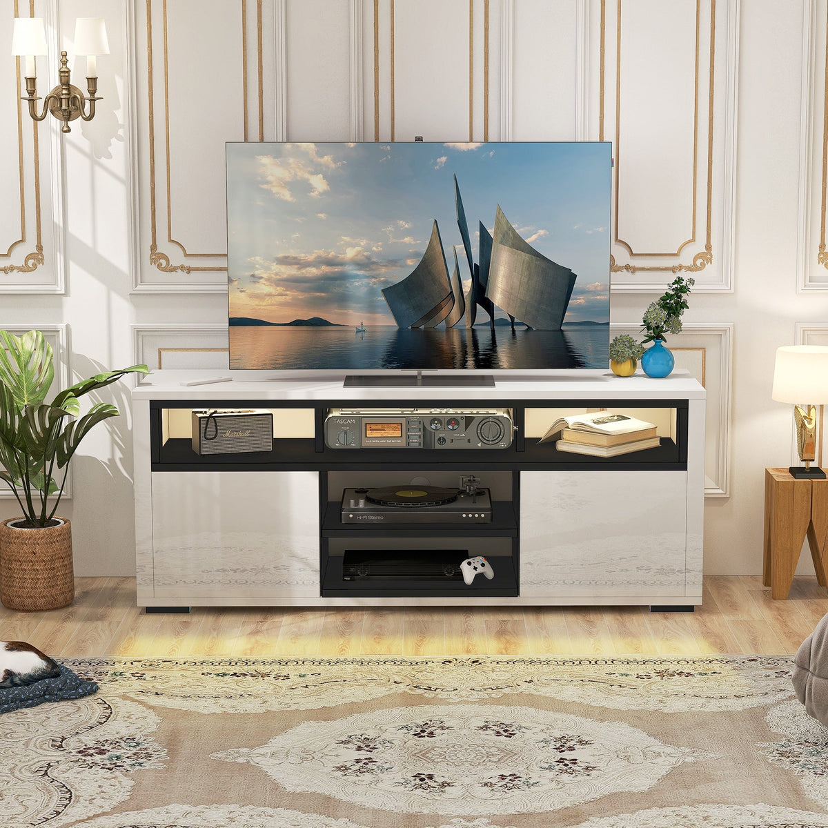 White High Gloss TV Stand with LED Lights P46241