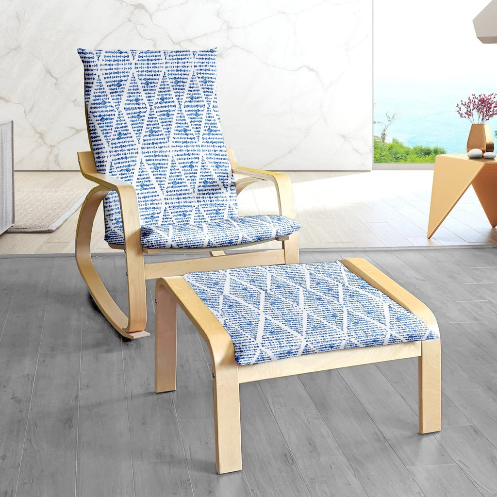 Indigo Blue Diamond Print Chair and Footstool Covers F10887