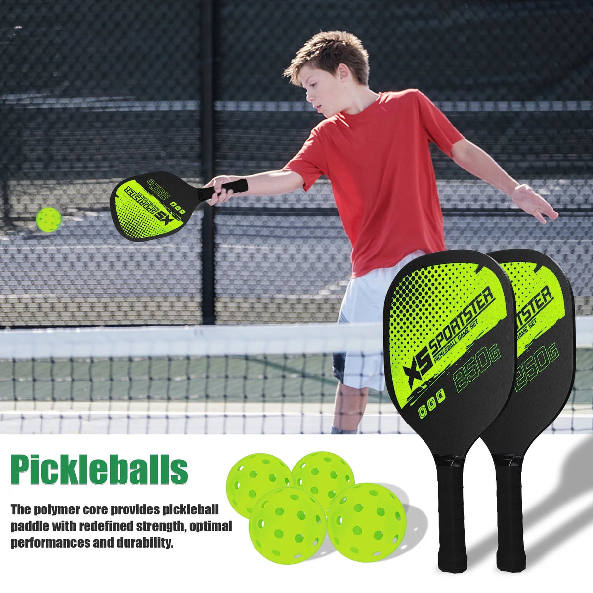 Pickleball Rackets Set of 2 Rackets and 4 Pickleballs F10804