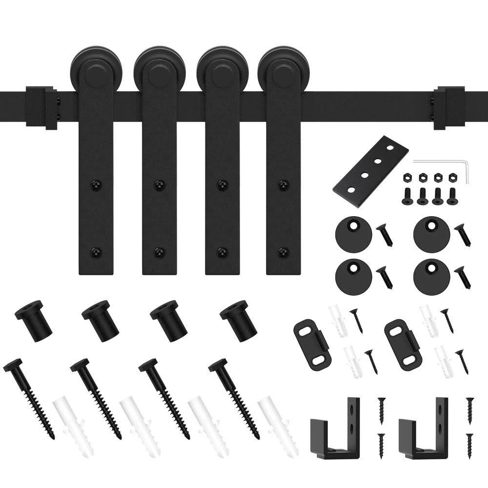 5ft Double Mini Sliding Barn Door Hardware Kit Black A378611