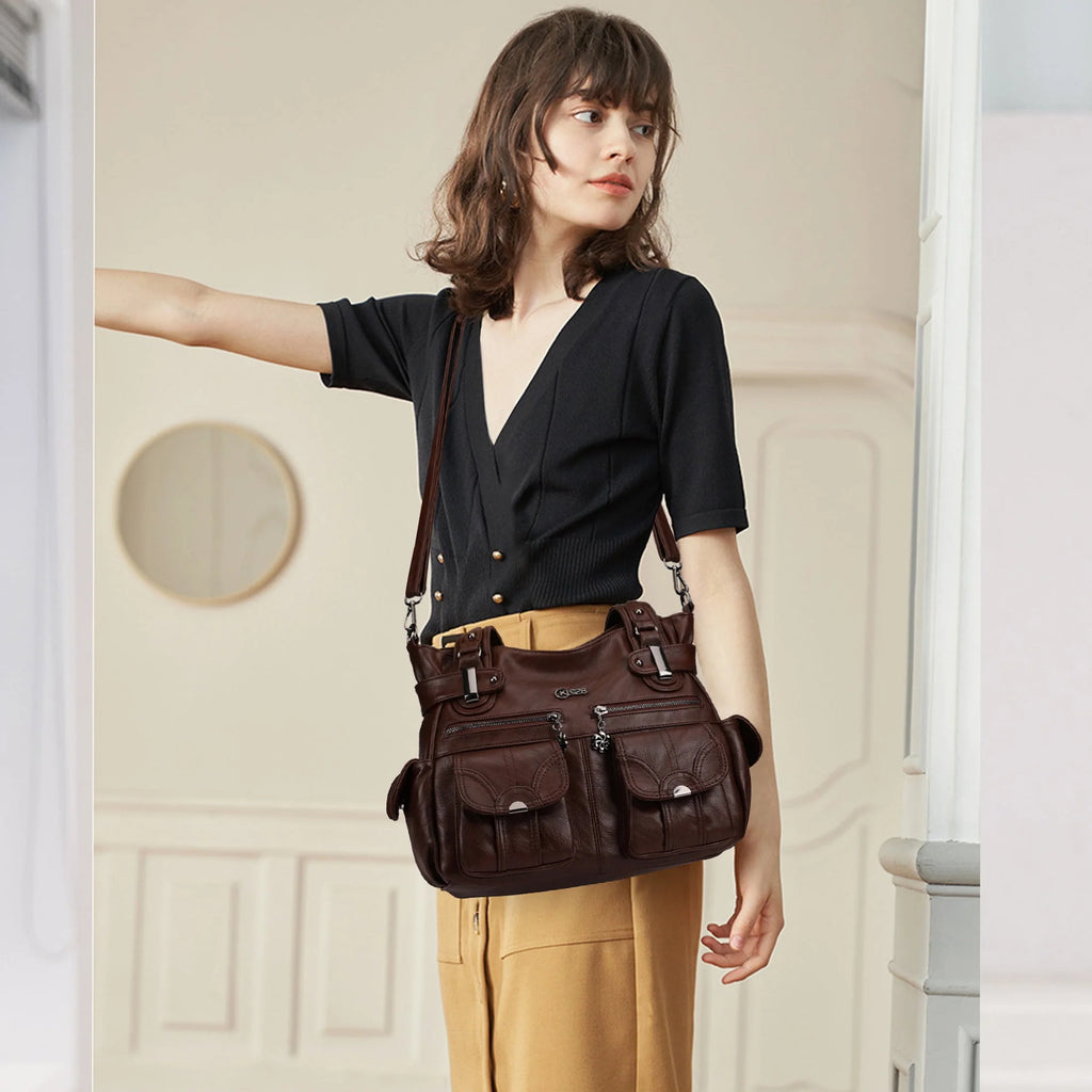 Large PU Leather Multi-Pocket Tote Bag Z4750