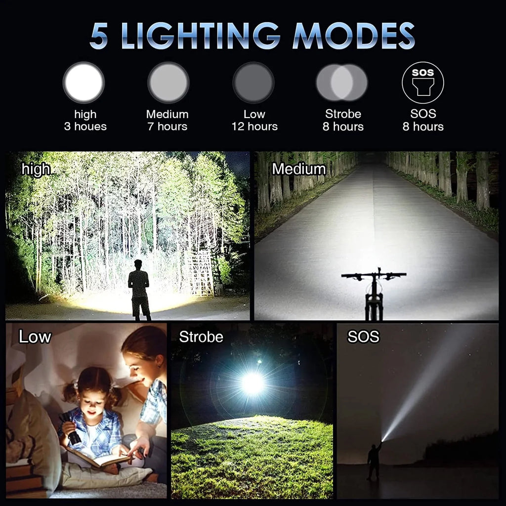 100000 Lumen Rechargeable LED Flashlight with 7 Modes and COB Sidelight X3000