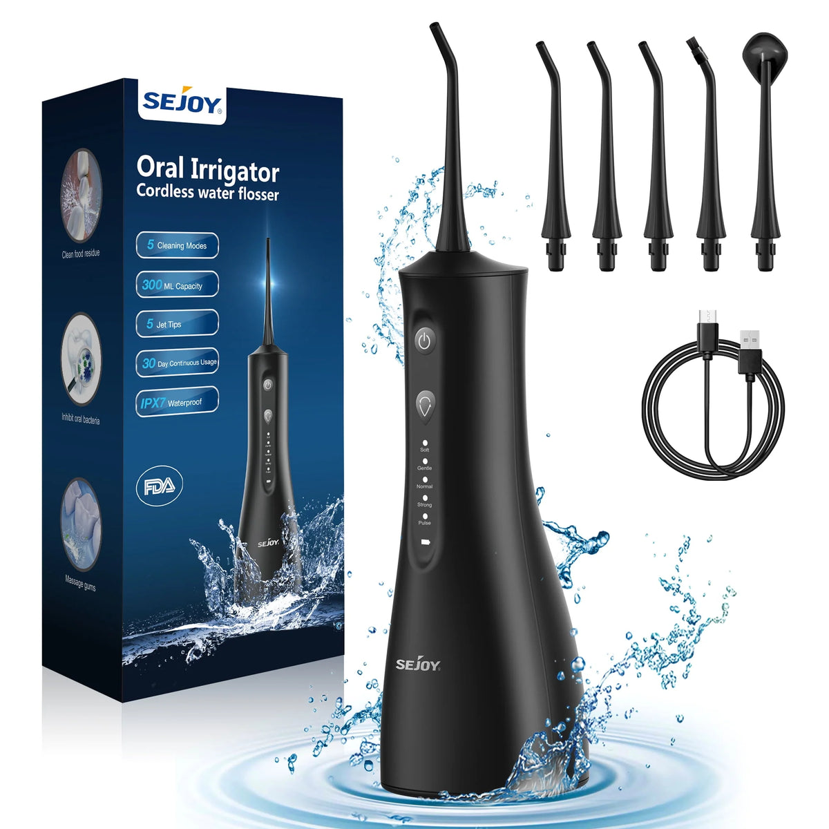 Cordless Water Flosser 300ML Rechargeable Oral Irrigator 5 Jet Tips S811
