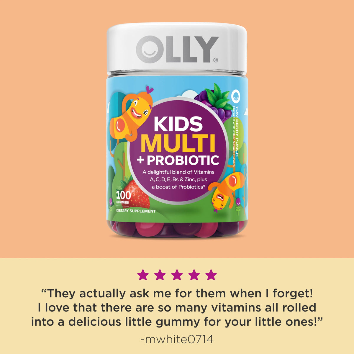 Kids Multivitamin Probiotic Gummy, Berry, 100 Ct W80092