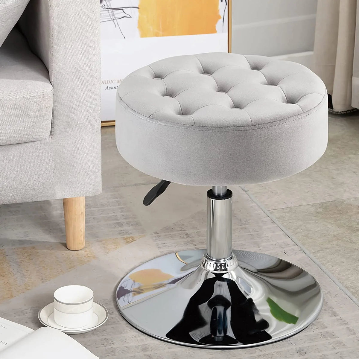 Adjustable Vanity Stool White Metal Frame C348352