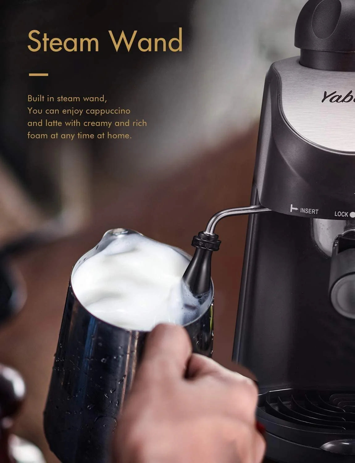 3.5 Bar 4 Cup Steam Espresso Cappuccino Maker with Milk Frother, Black K4147