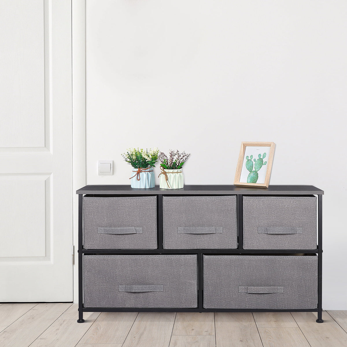 Brown 5 Drawer Fabric Dresser G79450