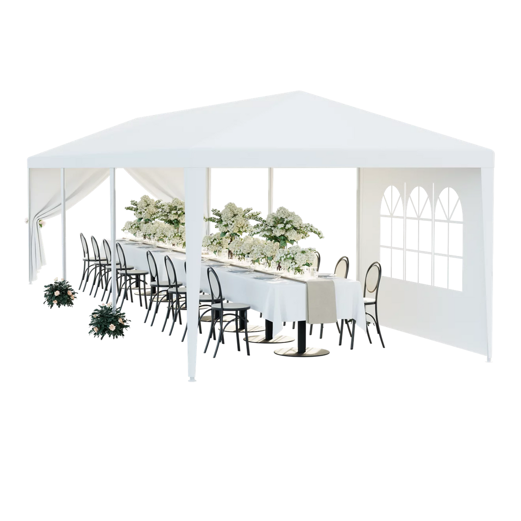 10'x 30' White Gazebo Canopy with 6 Windows & 2 Sidewalls T1717