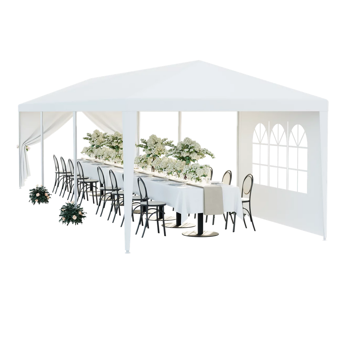 10'x 30' White Gazebo Canopy with 6 Windows & 2 Sidewalls T1717