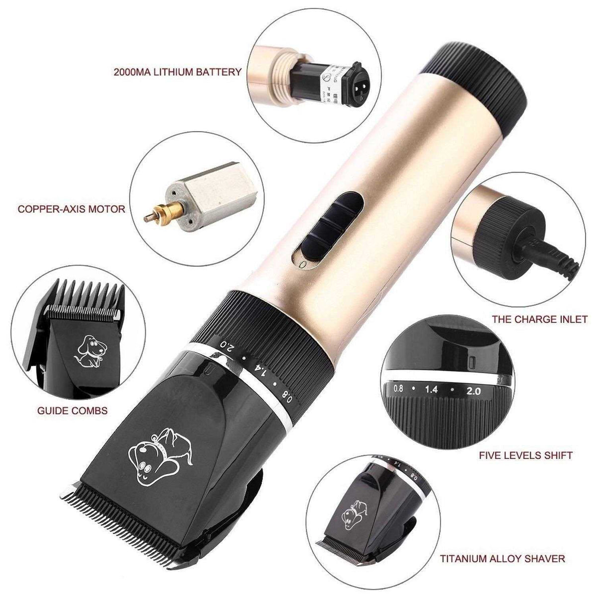 Low Noise Rechargeable Cordless Pet Clippers Grooming Kit with Storage Bag K1831