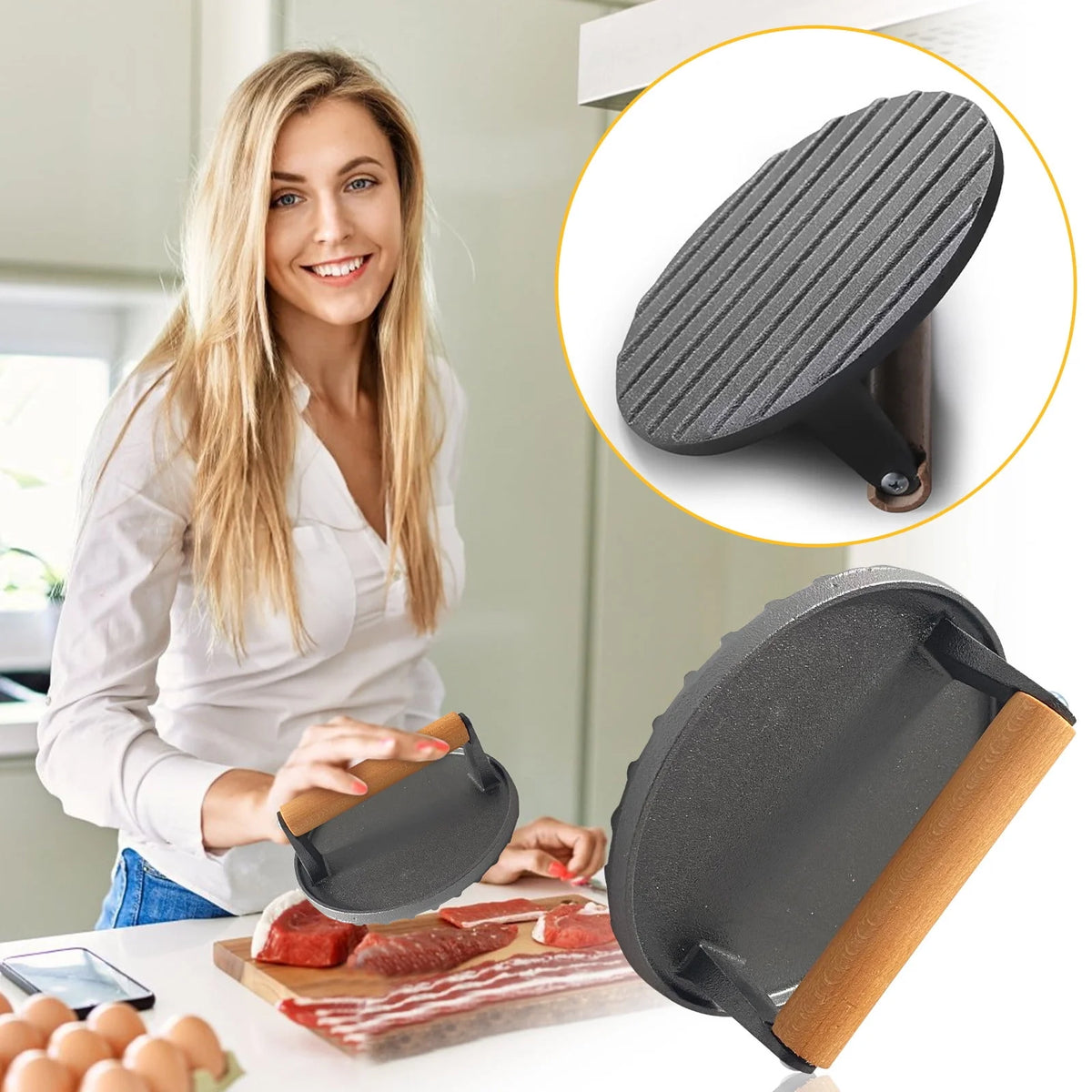 Burger Press with Wooden Handle P5681