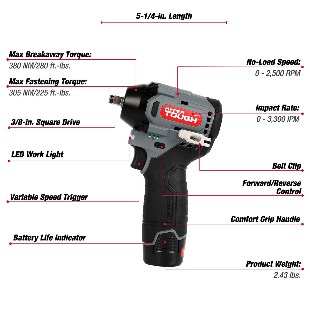 12V Max Lithium-Ion Brushless Impact Wrench with 2.0Ah Battery and Charger I293