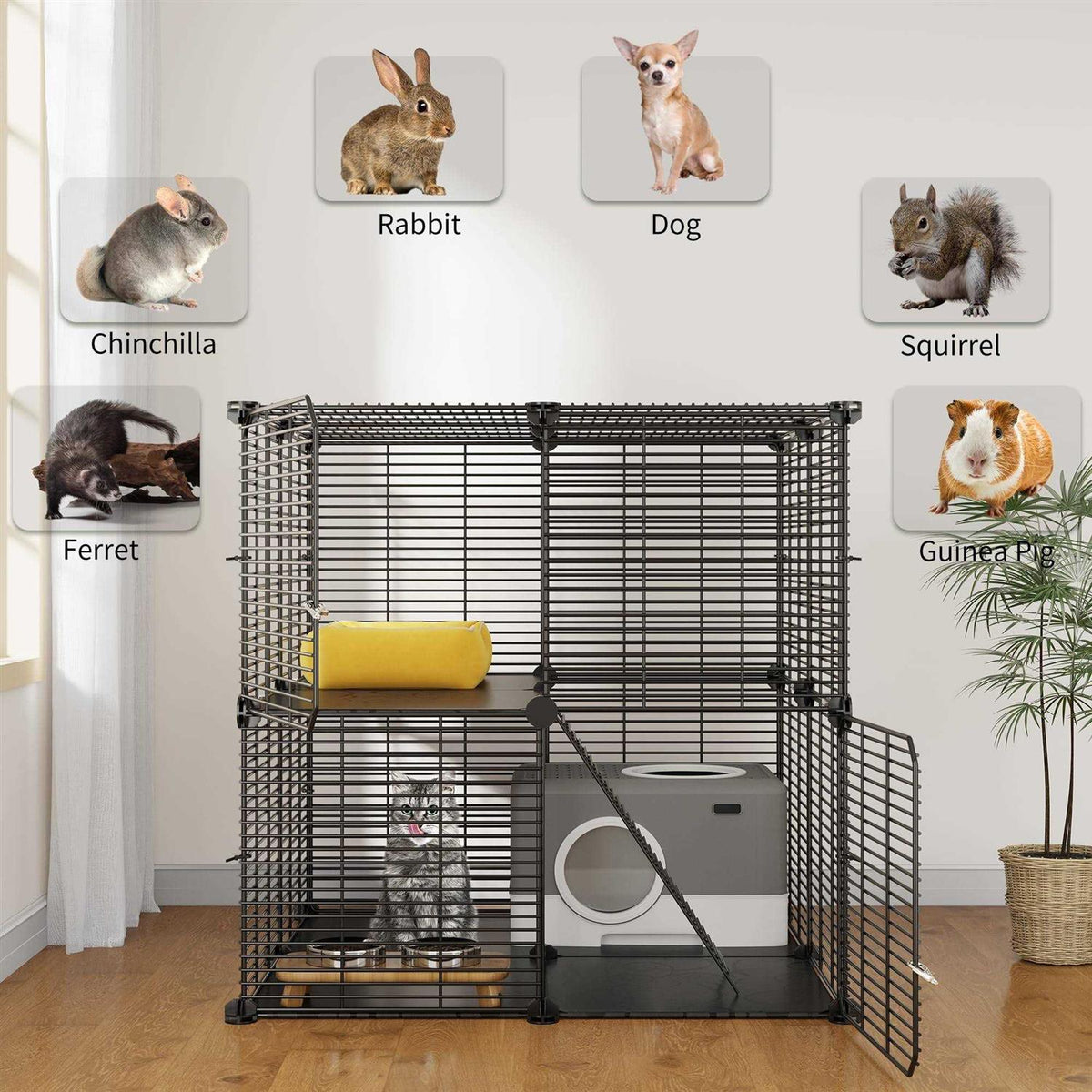 2 Tier Indoor Cat Cage Metal Playpen D73676