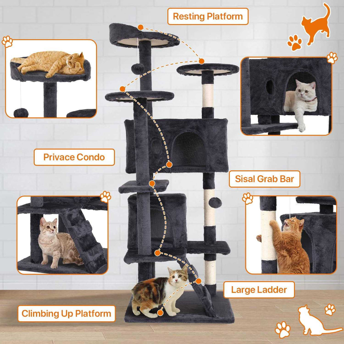 70-in Cat Tree Tower with Scratching Post N110