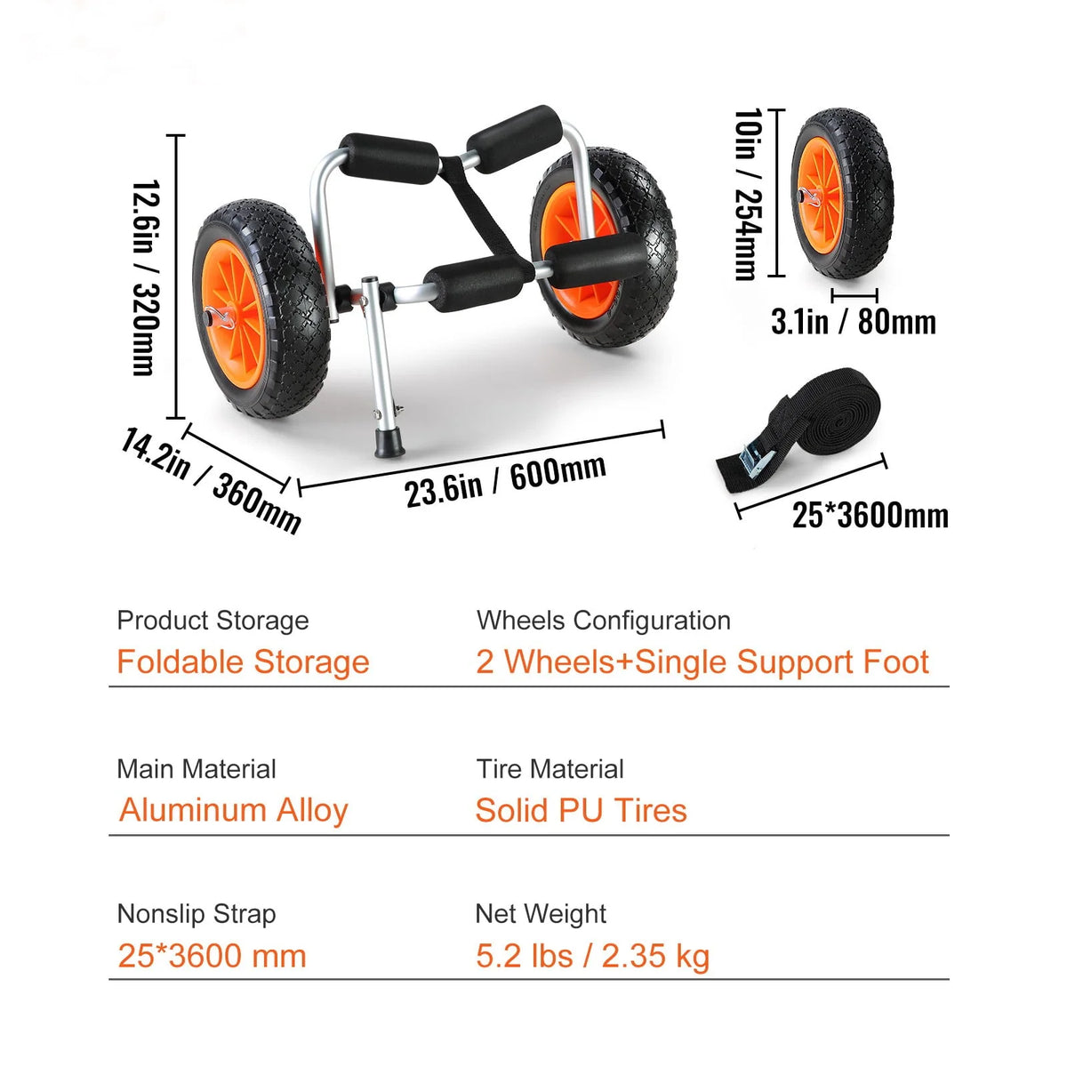 Foldable Kayak Cart with 10'' Solid Tires Z4131