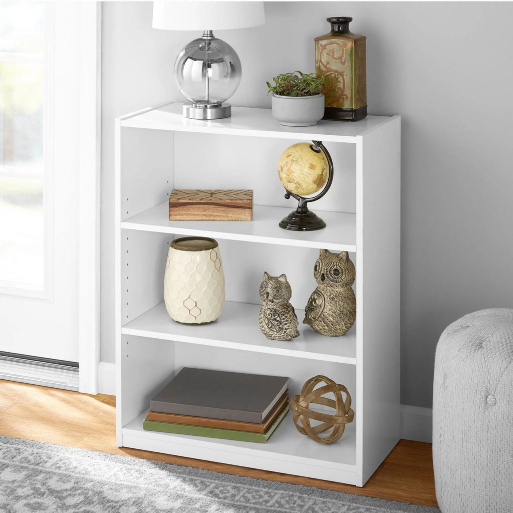 White 3-Shelf Bookcase with Adjustable Shelves P450