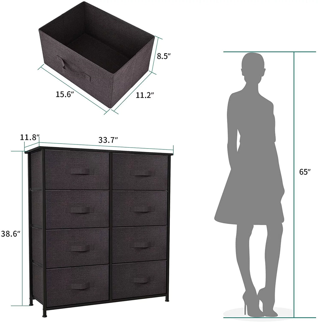 8 Drawer Fabric Dresser with Wooden Top Shelf T1133