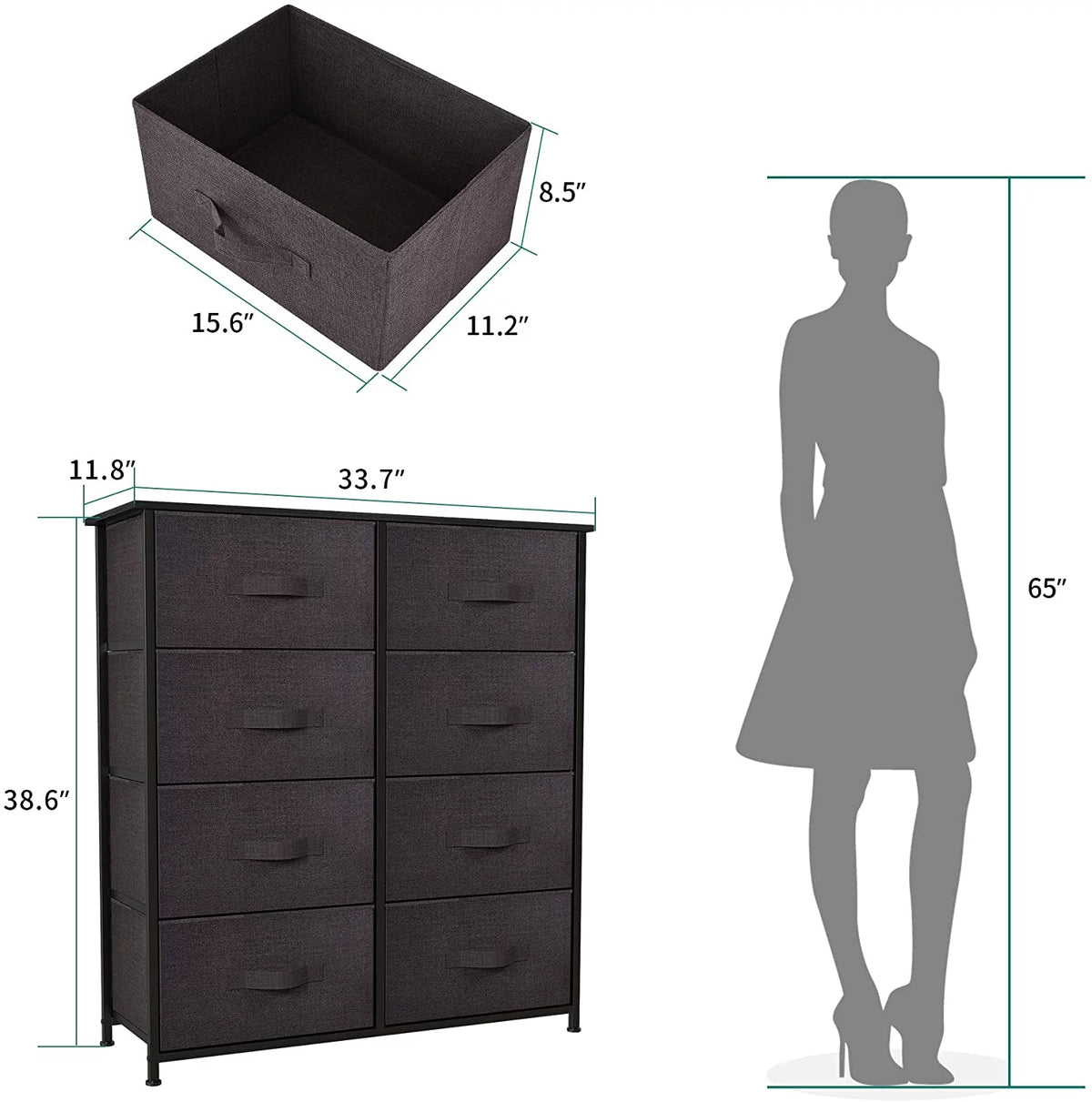 8 Drawer Fabric Dresser with Wooden Top Shelf T1133