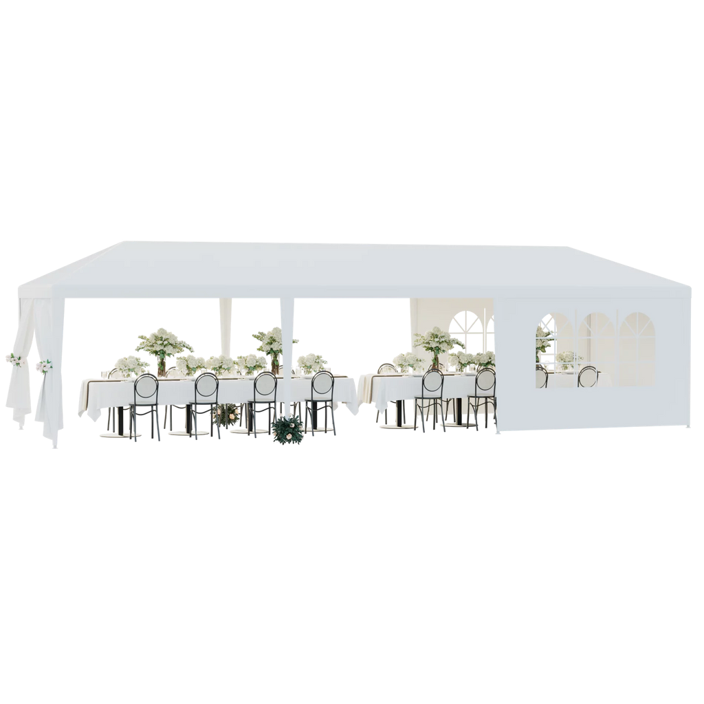 10'x 30' White Gazebo Canopy with 6 Windows & 2 Sidewalls T1717