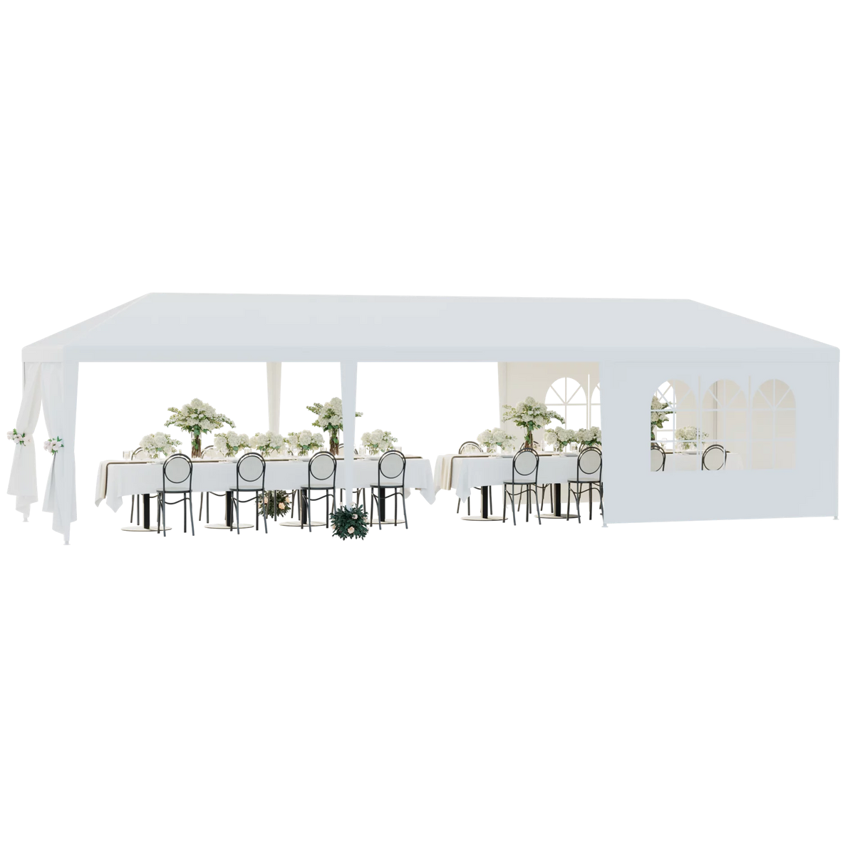 10'x 30' White Gazebo Canopy with 6 Windows & 2 Sidewalls T1717