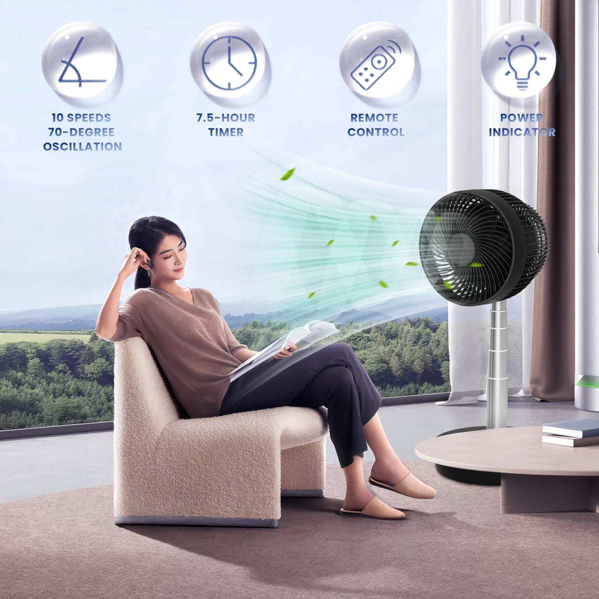 Portable Foldable Rechargeable Standing Fan with Remote Control White H8823