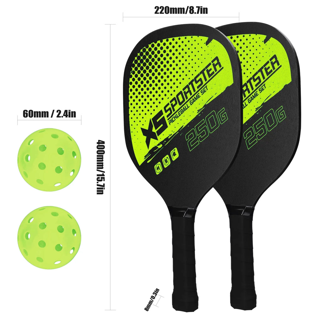 Pickleball Rackets Set of 2 Rackets and 4 Pickleballs F10804