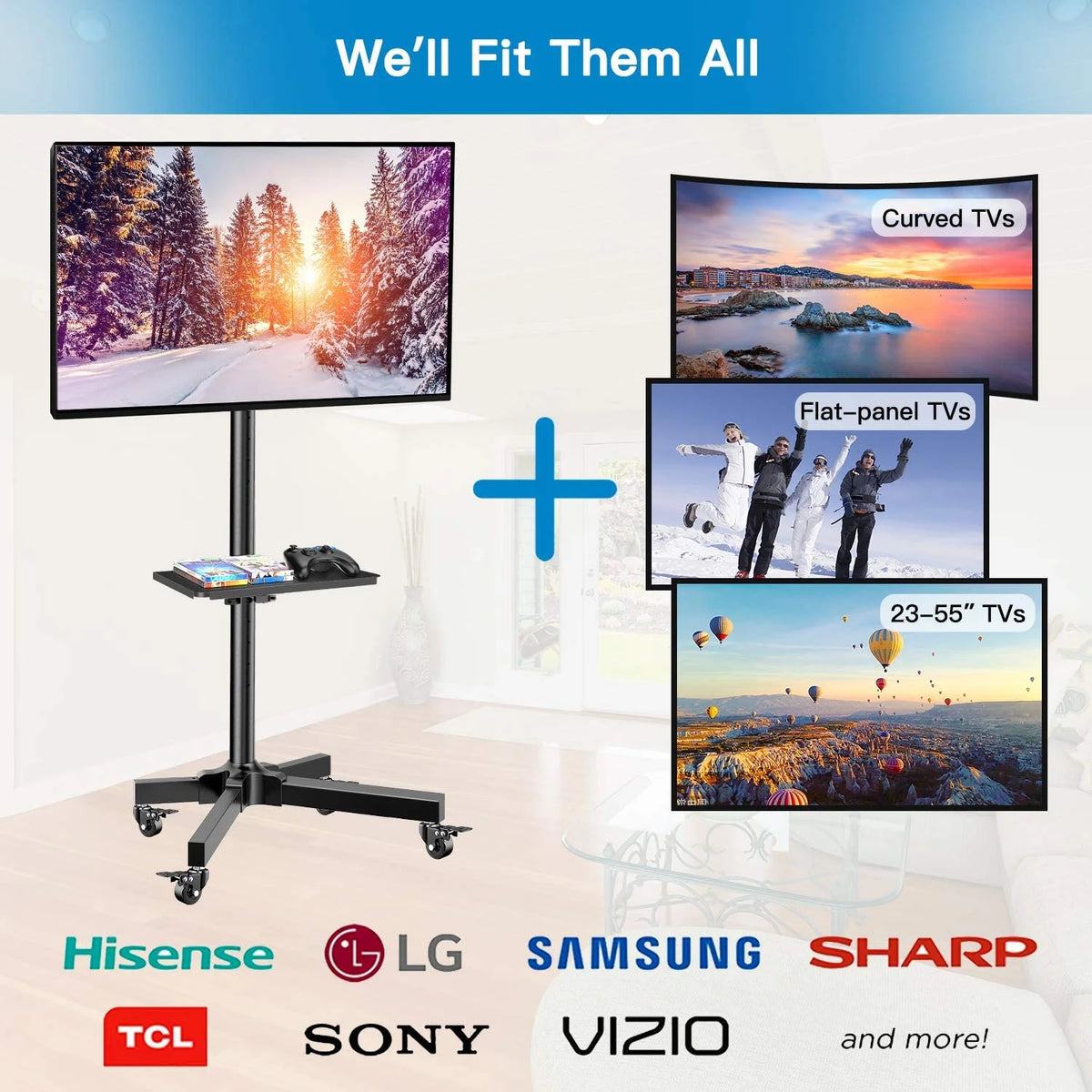 Rolling TV Stand with Wheels for 23-55 inch Flat Panel TVs, Black N4696