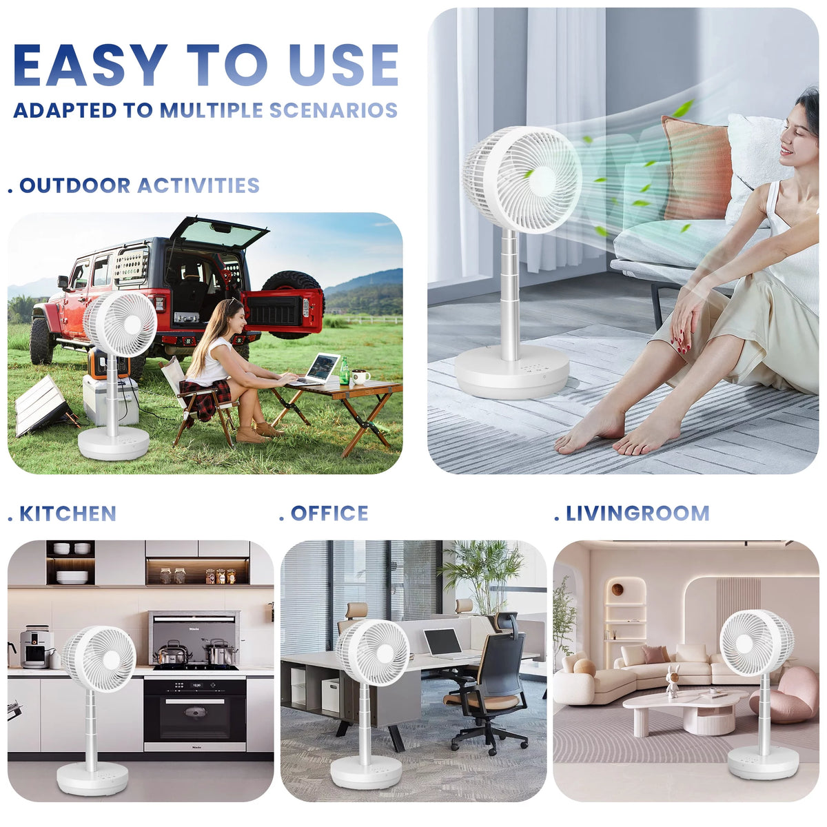 Portable Foldable Rechargeable Standing Fan with Remote Control White H8823