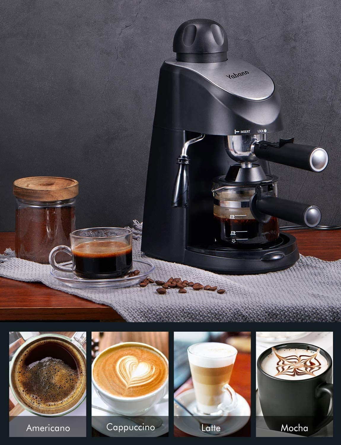 3.5 Bar 4 Cup Steam Espresso Cappuccino Maker with Milk Frother, Black K4147