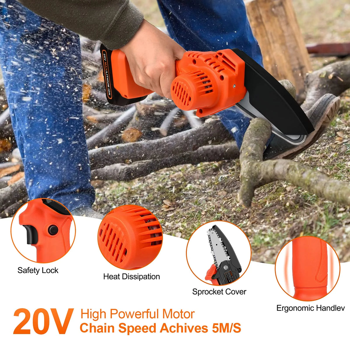 4-inch Cordless Mini Chainsaw with 2 Batteries G455