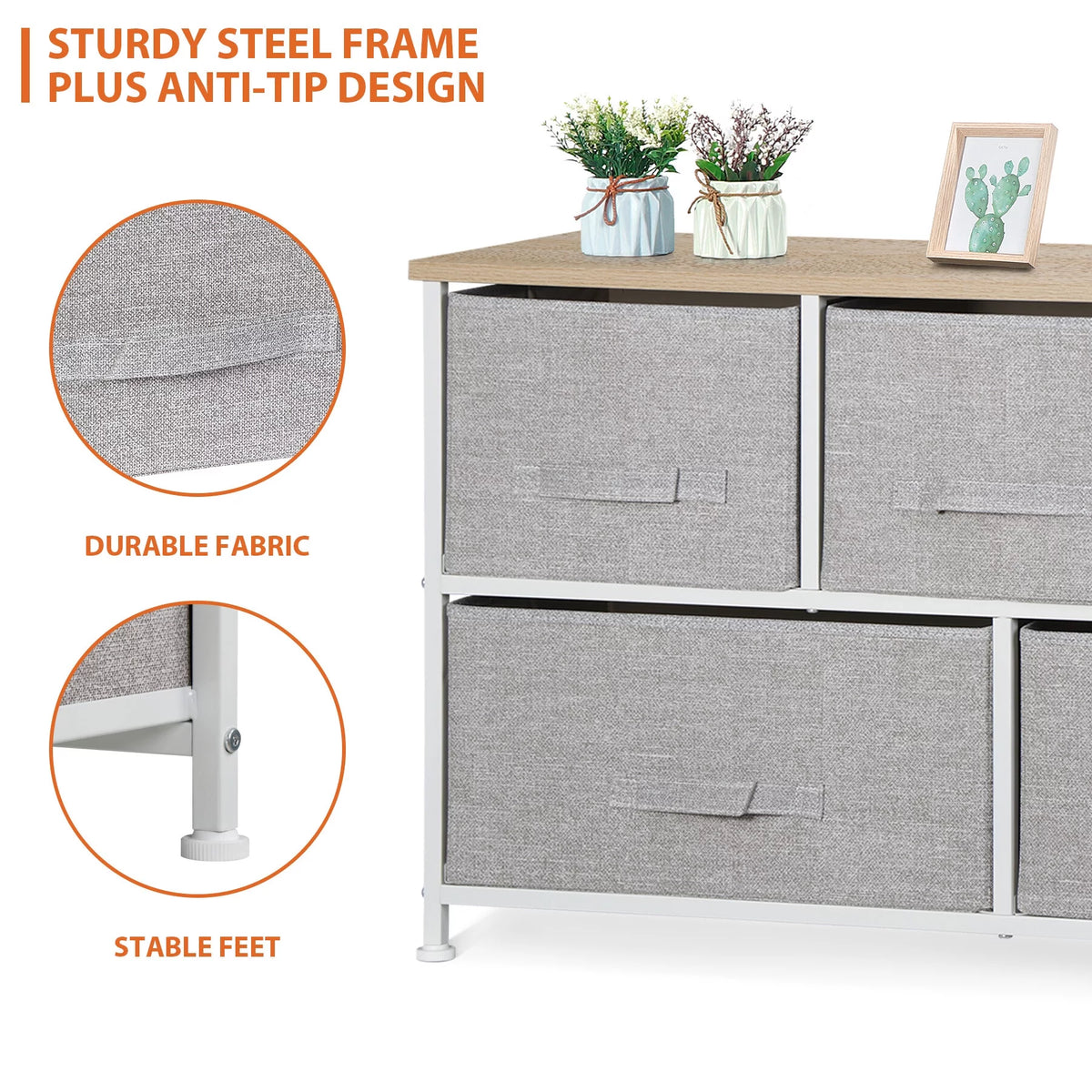 Brown 5 Drawer Fabric Dresser G79450