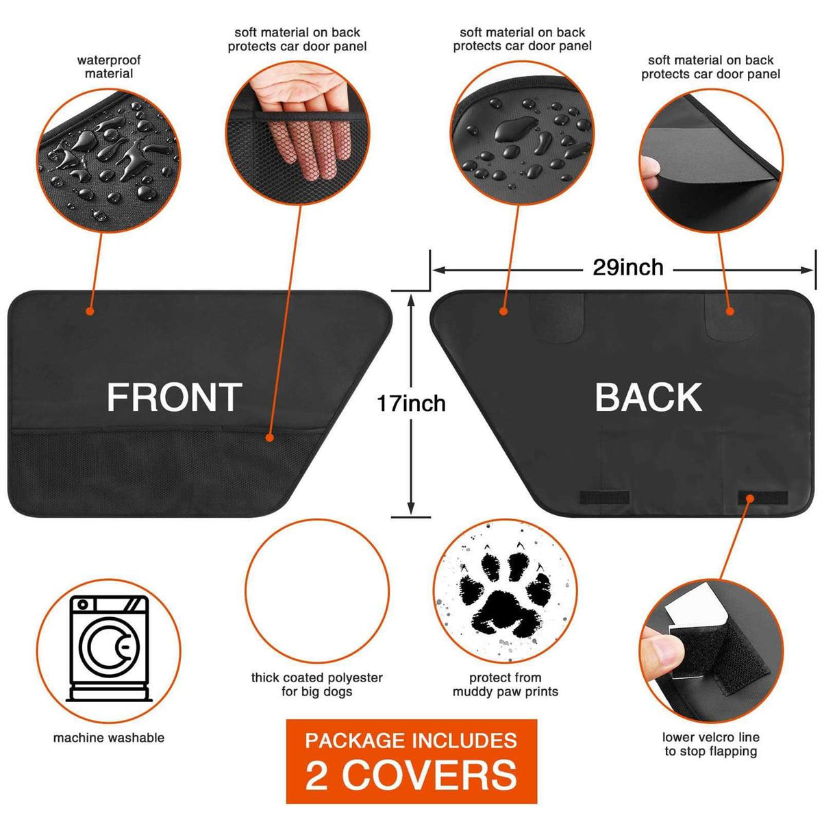 2 Pack Waterproof Pet Car Door Cover Protector M751