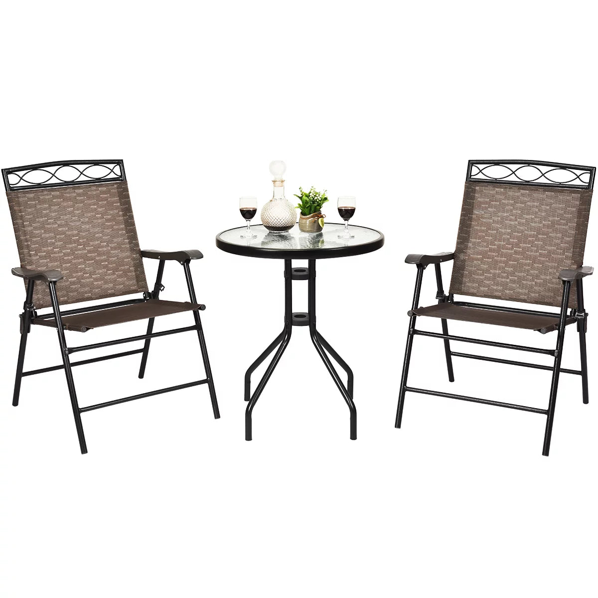 3PCS Bistro Set with Folding Chairs Table U899