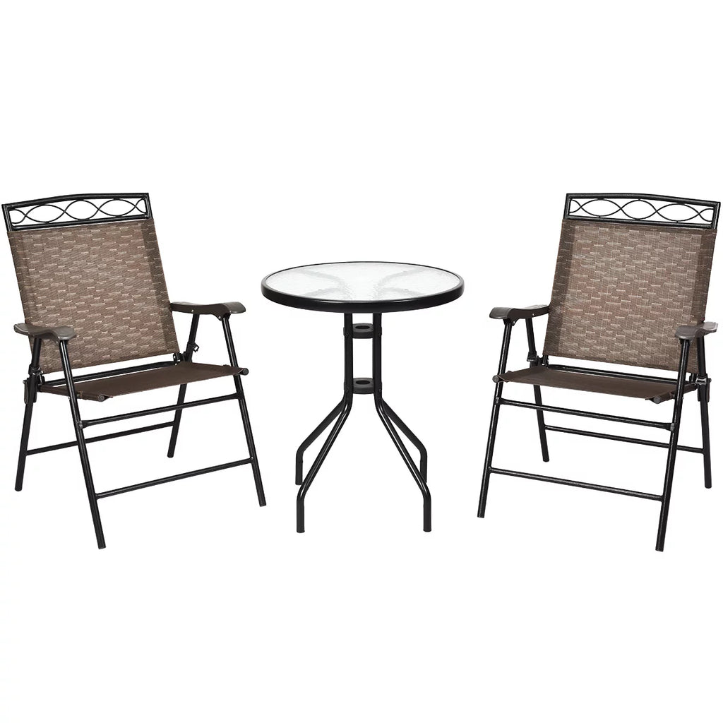 3PCS Bistro Set with Folding Chairs Table U899