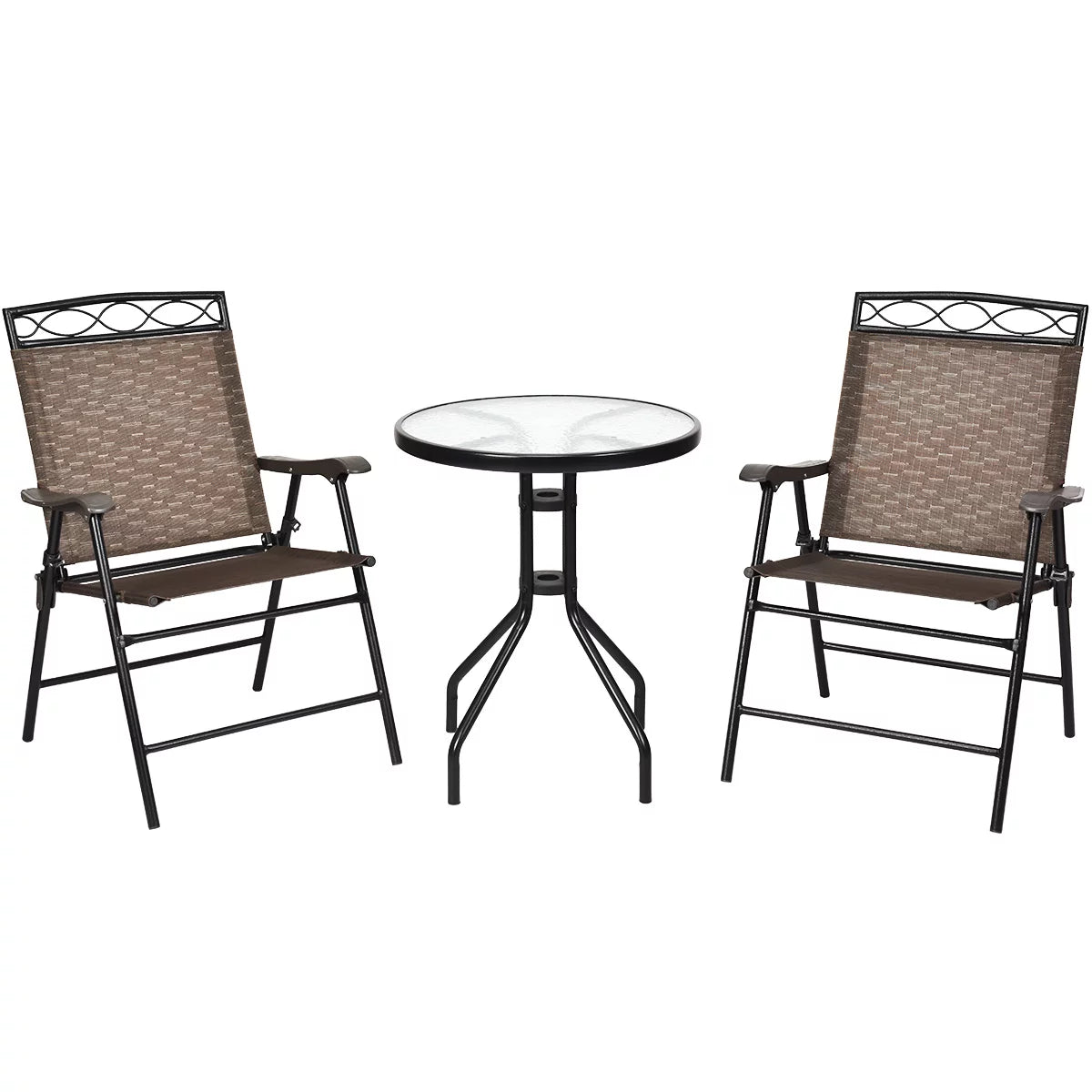 3PCS Bistro Set with Folding Chairs Table U899