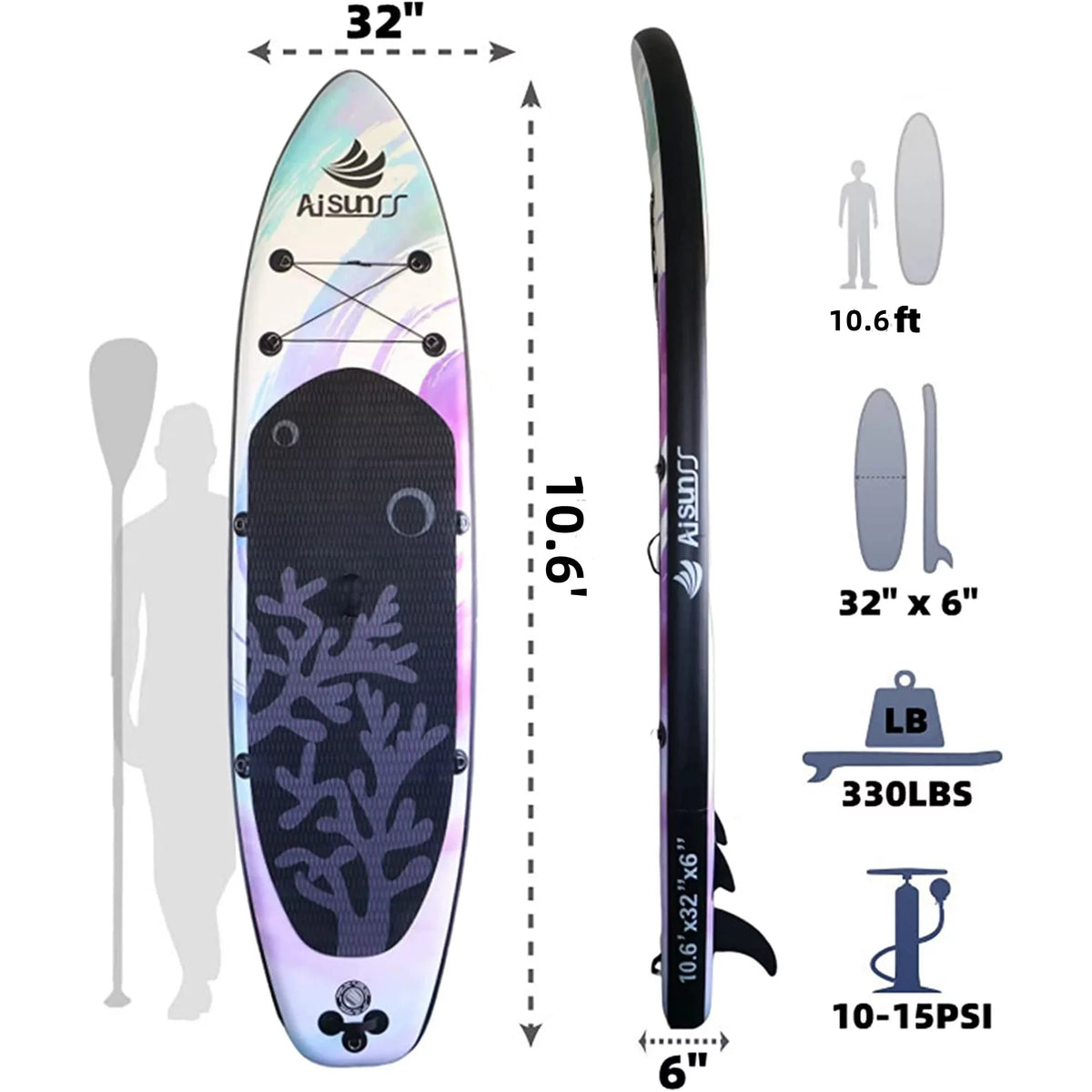 Inflatable Stand up Paddle Board 11ft Purple C195