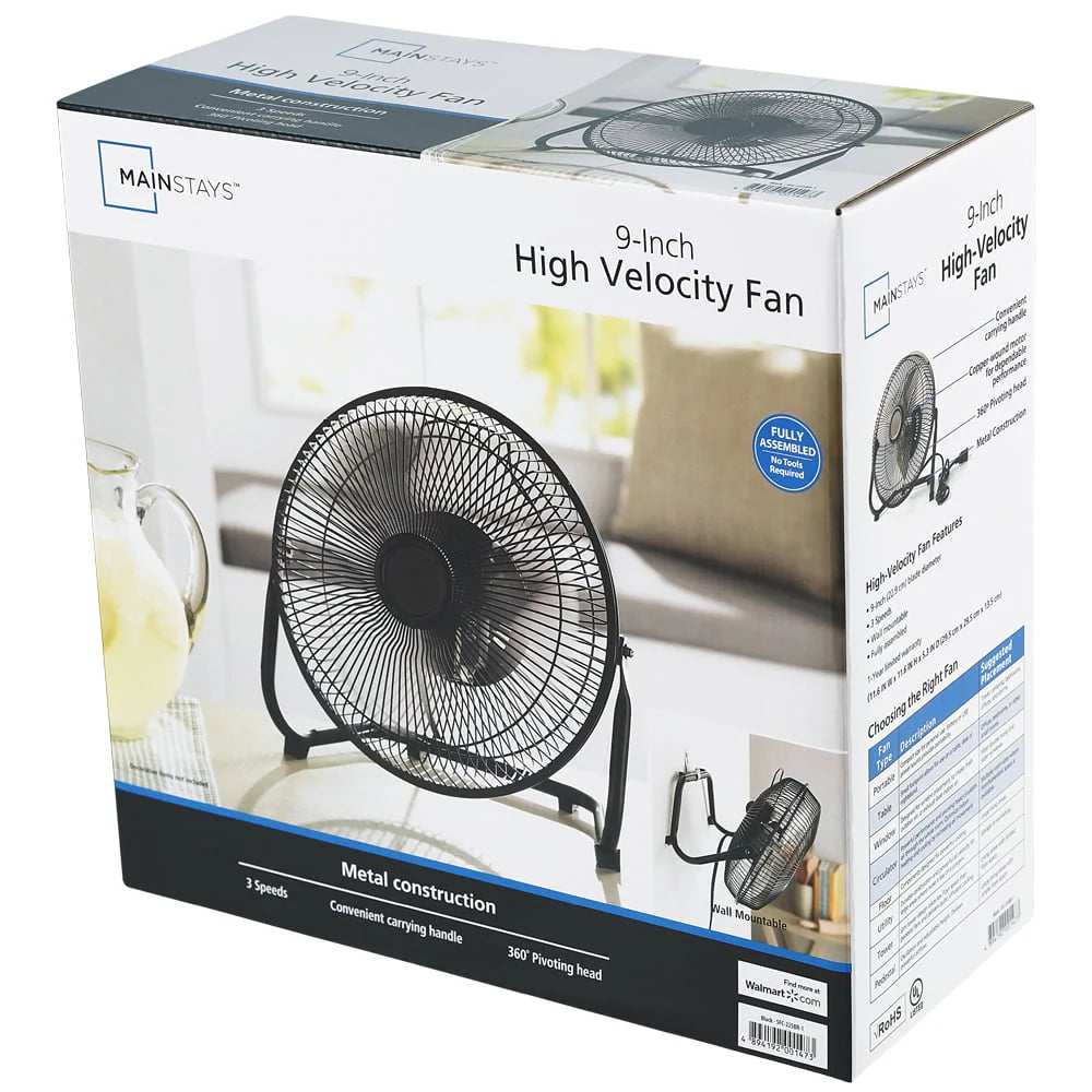 9 in 3 Speed High Velocity Steel Floor Fan E874042