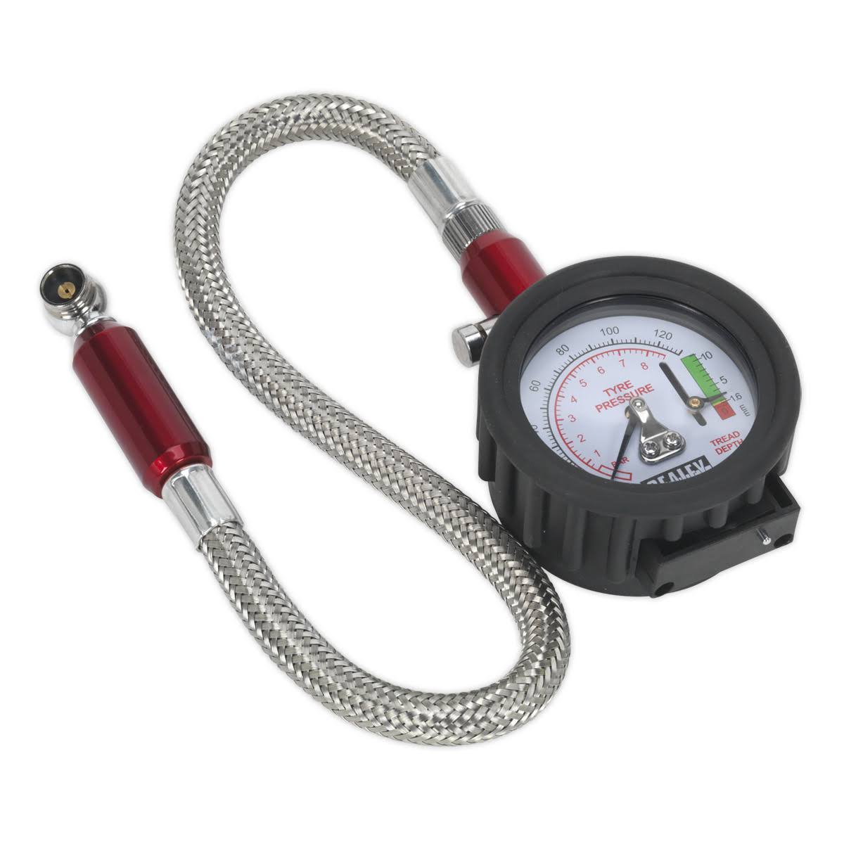 Tyre Pressure Gauge with Tyre Tread Depth Gauge Flexible Hose 0-8bar W759106